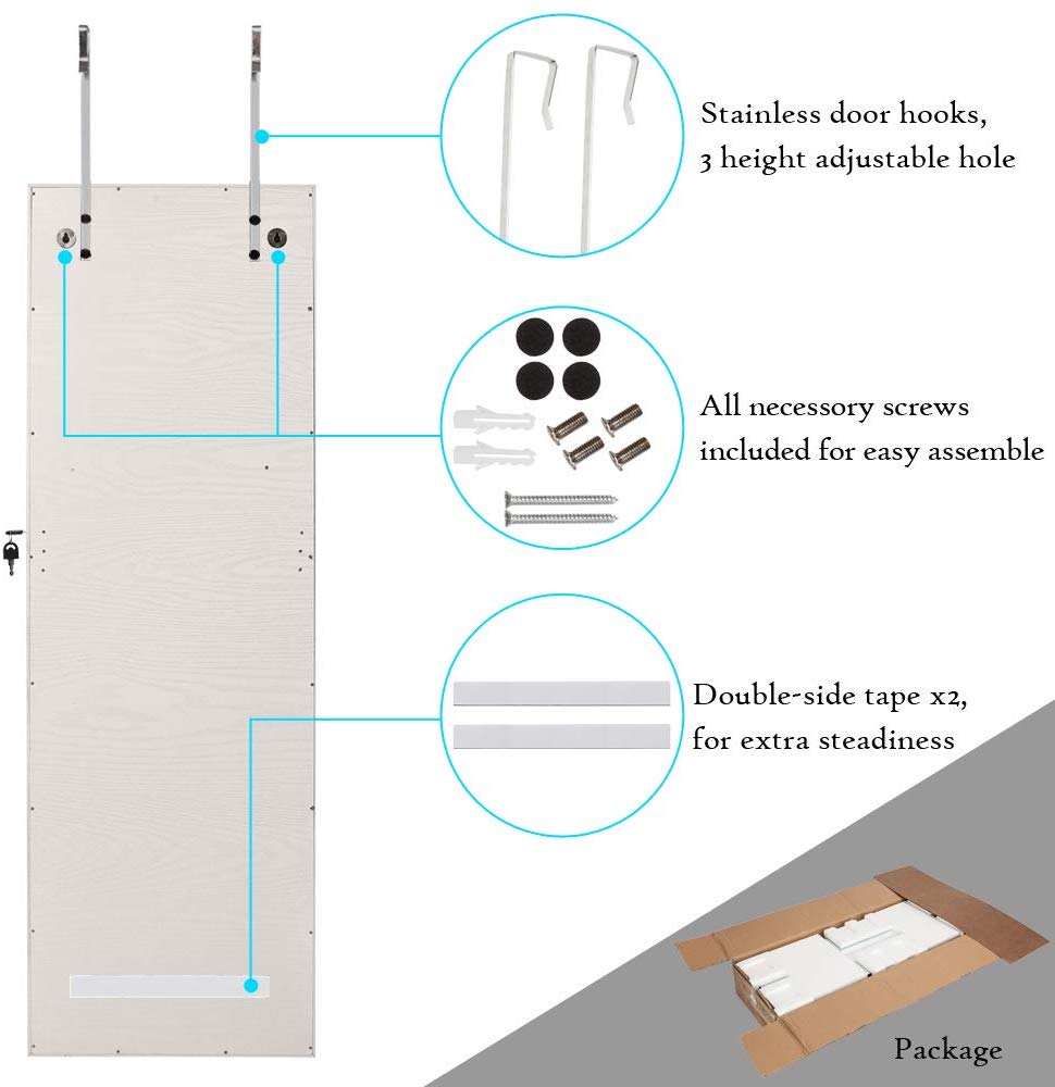 Bonnlo Jewelry Armoire Full Mirror White bonnlo