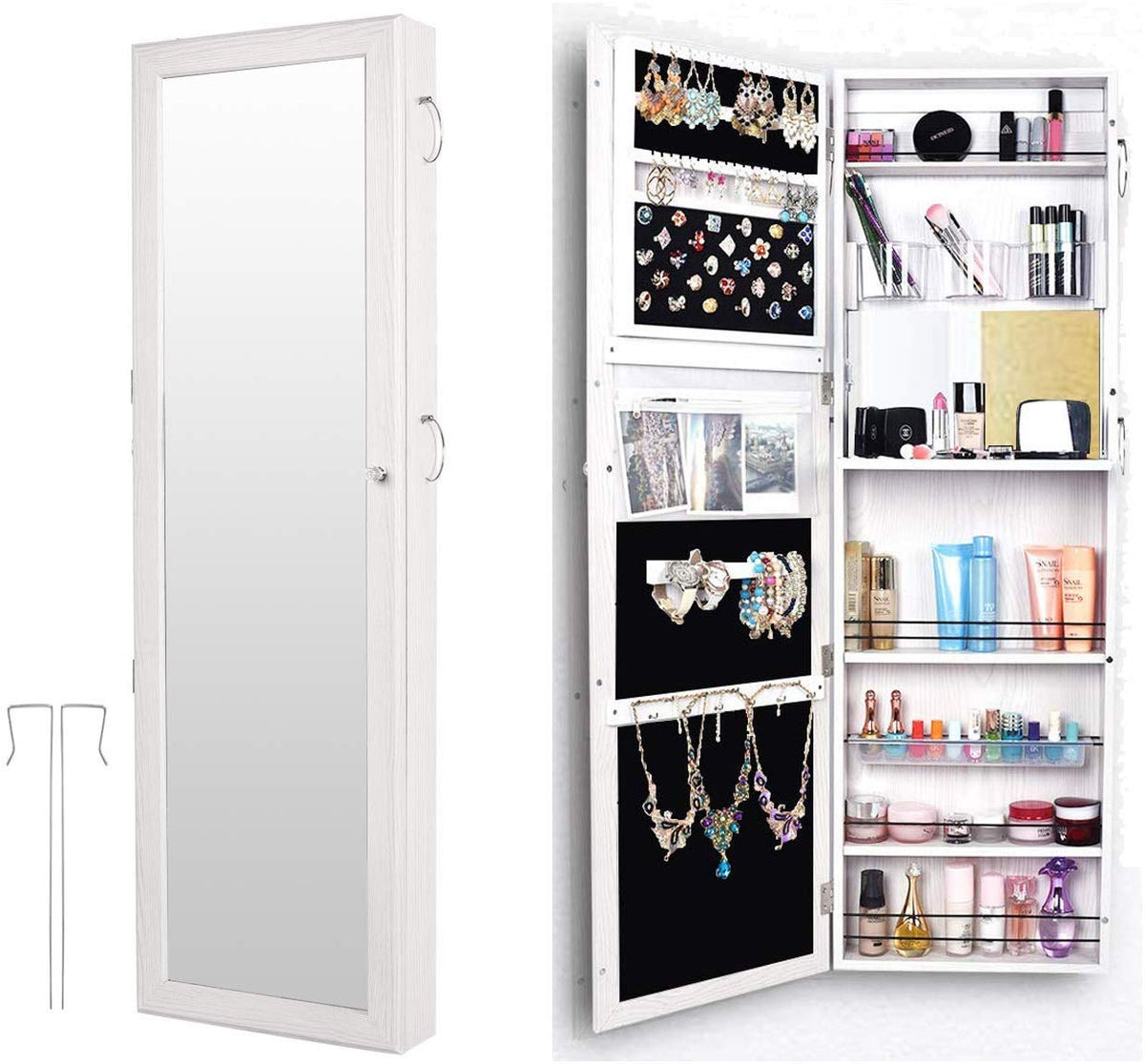 VECELO LED Jewelry Cabinet, Wall/Hanging Mount Jewelry Organizer with