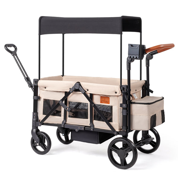 Bonnlo Wagon Stroller for 2 Kids, All-Terrain Wagon for Kids with Footwell, Canopy, Adjustable Handle & Pull Bar for Infants, Parent Organizer