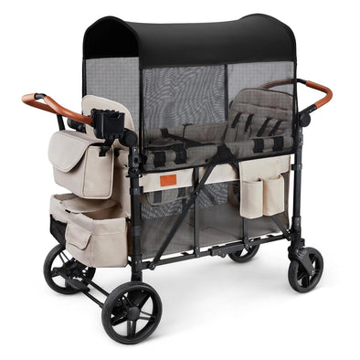 Matladin Wagon Stroller for 4 Seats, All-Terrain Wagon for Toddler with Canopy, Adjustable Handlebar, 5 Point Harness, Phone Holder, Shoulder Bag