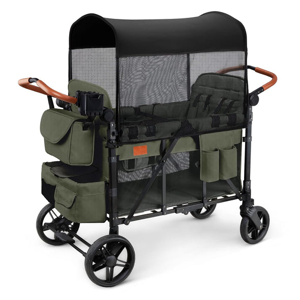 Matladin Wagon Stroller for 4 Seats, All-Terrain Wagon for Toddler with Canopy, Adjustable Handlebar, 5 Point Harness, Phone Holder, Shoulder Bag