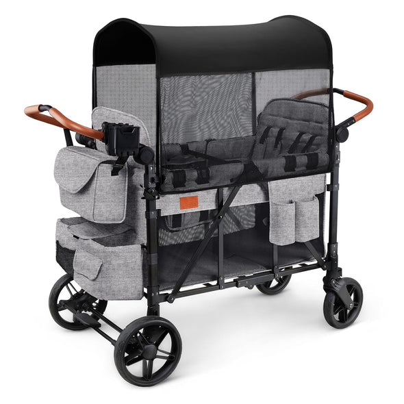 Matladin Wagon Stroller for 4 Seats, All-Terrain Wagon for Toddler with Canopy, Adjustable Handlebar, 5 Point Harness, Phone Holder, Shoulder Bag