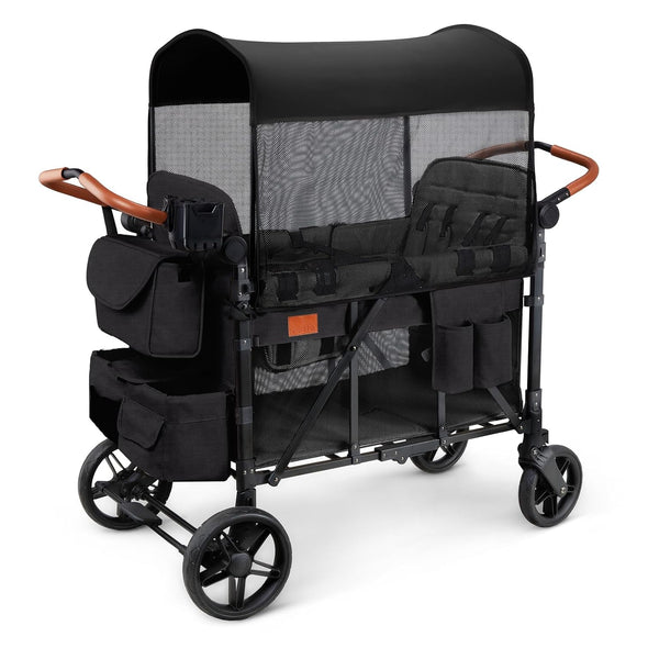 Matladin Wagon Stroller for 4 Seats, All-Terrain Wagon for Toddler with Canopy, Adjustable Handlebar, 5 Point Harness, Phone Holder, Shoulder Bag