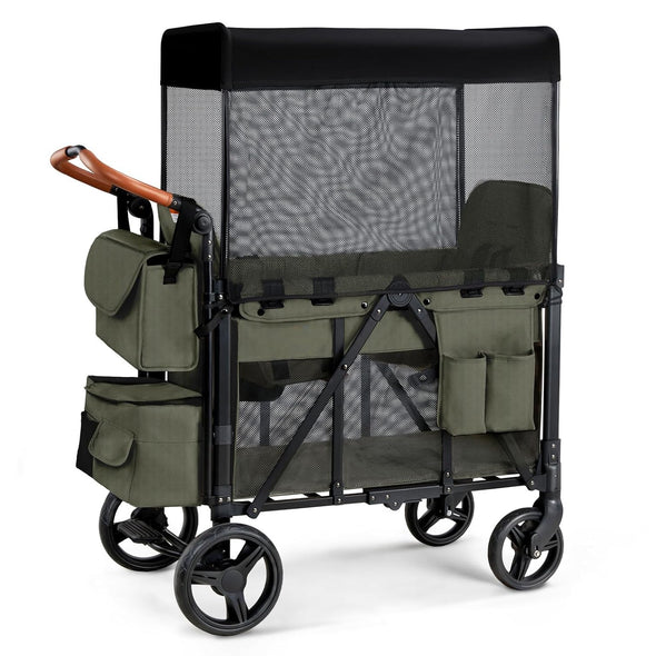 Bonnlo Wagon Stroller for 2 Kids,Foldable All-Terrain Wagon for Toddler with Canopy,5 Point Harness,Adjustable Handlebar,Shoulder Bag
