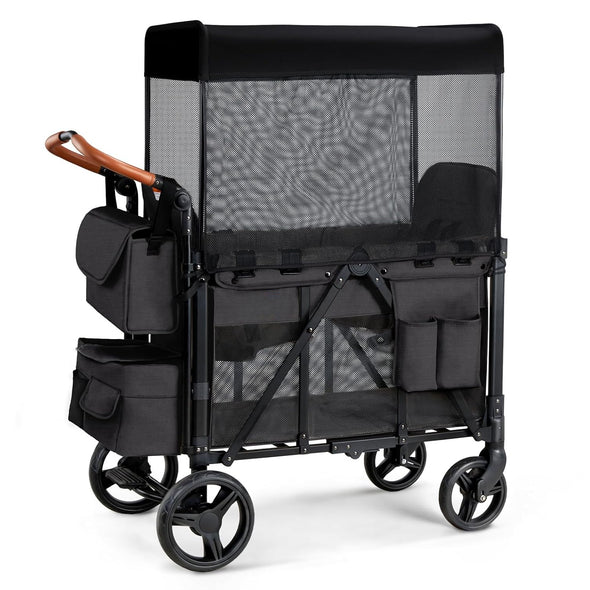 Bonnlo Wagon Stroller for 2 Kids,Foldable All-Terrain Wagon for Toddler with Canopy,5 Point Harness,Adjustable Handlebar,Shoulder Bag
