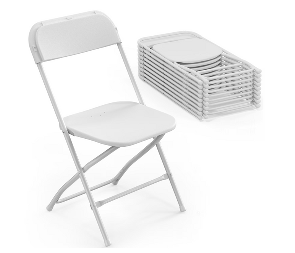 Matladin 20-Pack White Plastic Folding Chair, Outdoor Portable Stackable Commercial Seat with Steel Frame for All Occasions