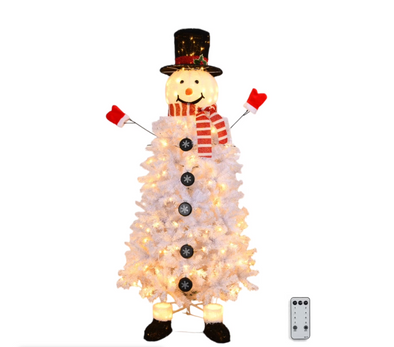 Matladin 6ft Pre-Lit Snowman Christmas Tree, Festive Indoor Christmas Decor with 220 LED Lights, 708 Tips, 10 Light Modes