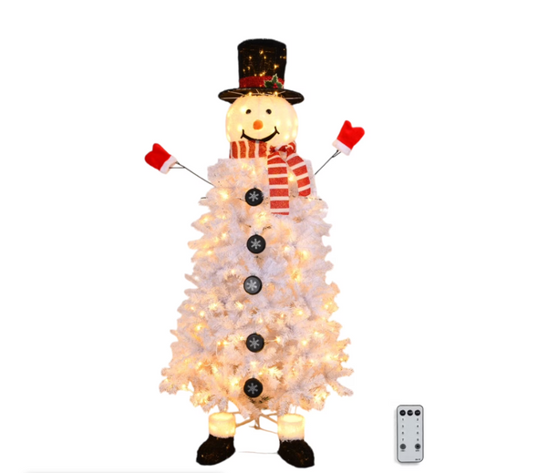 Matladin 6ft Pre-Lit Snowman Christmas Tree, Festive Indoor Christmas Decor with 220 LED Lights, 708 Tips, 10 Light Modes