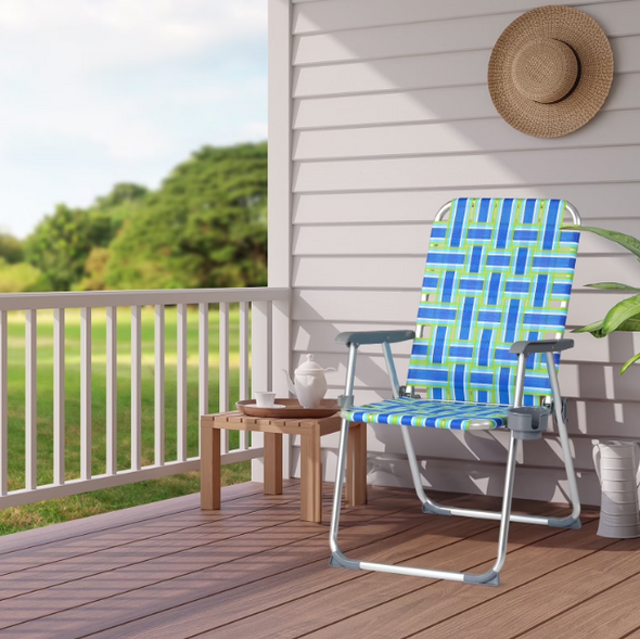 Matladin Aluminum 1-Pack Patio Wedded Lawn Folding Chairs with Detachable Cup Holder