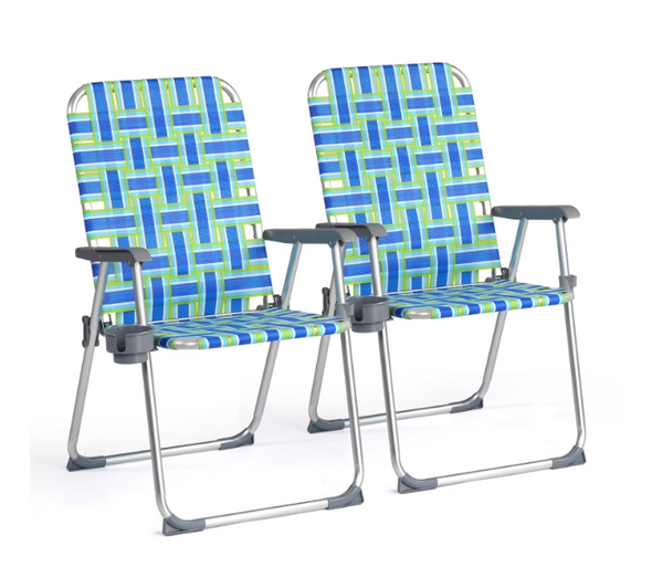 Matladin Aluminum 1-Pack Patio Wedded Lawn Folding Chairs with Detachable Cup Holder