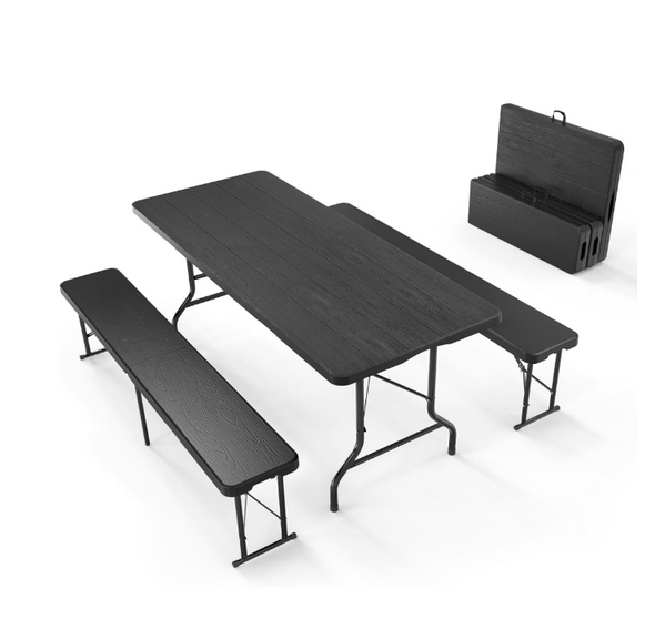 Matladin Folding Table Picnic Table Set, 6 ft Camping Table with 2 Benches