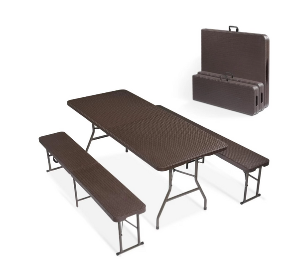 Matladin Folding Table Picnic Table Set, 6 ft Camping Table with 2 Benches