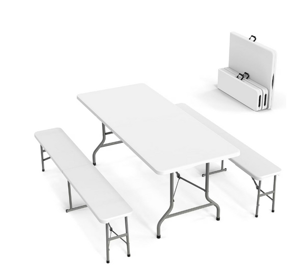 Matladin Folding Table Picnic Table Set, 6 ft Camping Table with 2 Benches