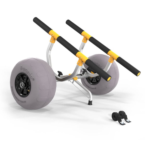 Bonnlo Kayak Beach Cart, Width Adjustable 6.3"-18.7" Universal Canoe Dolly Heavy Duty Kayak Trolley with 12" Balloon Beach Wheels, Kickstand, and Free Pump, Sturdy 330 Lb Weight Capacity