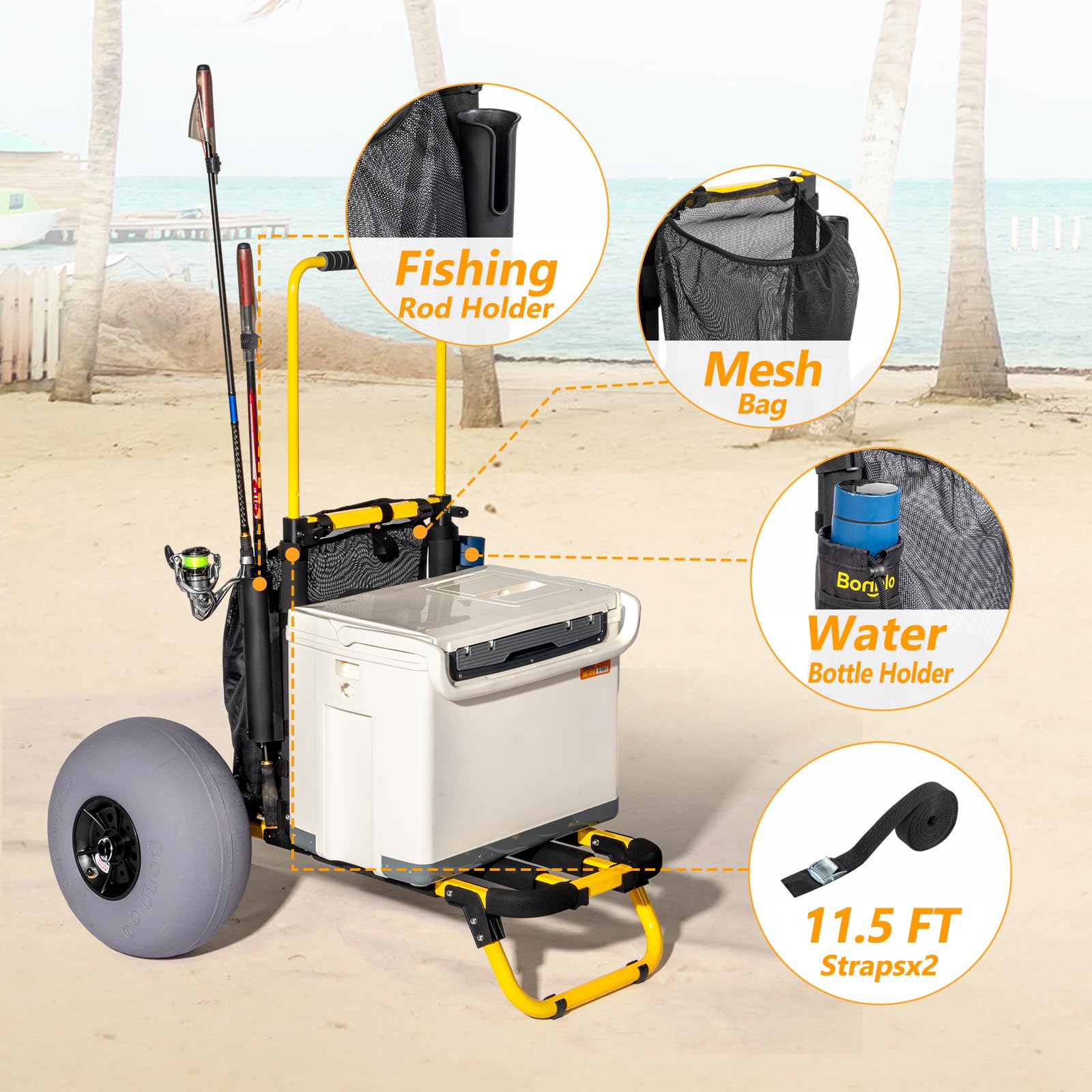 balloon fishing pole Bonnlo Beach Fishing Cart, with 12" Big Balloon Wheels for Sand Foldab – bonnlo