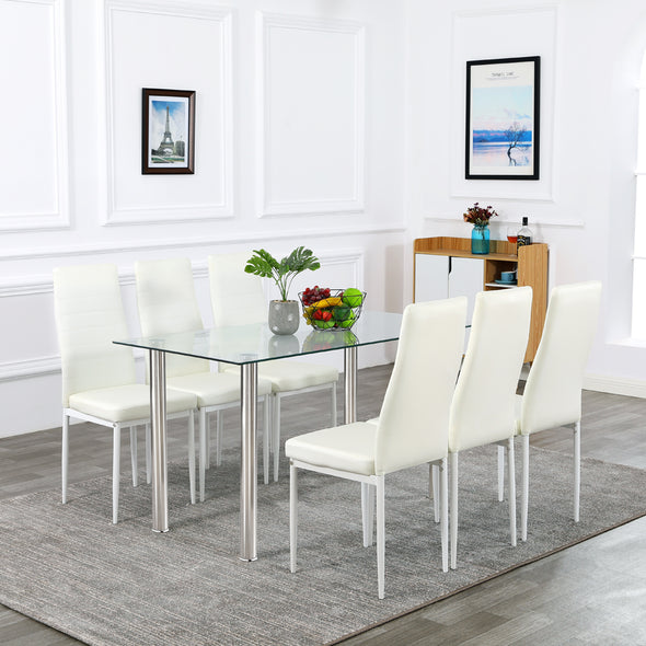 Bonnlo 7-Piece Kitchen Dining Table with Chairs,Clear&White