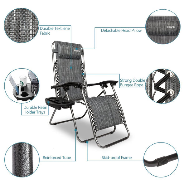 Bonnlo Folding Recliner Chair Pack 2(Grey)