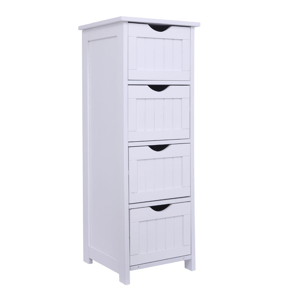 Bonnlo Bathroom Organizer and Storage Wooden Side Bathroom Cabinet with 4  Drawers Free Standing Cabinet White for Bathroom Bedroom Living Room