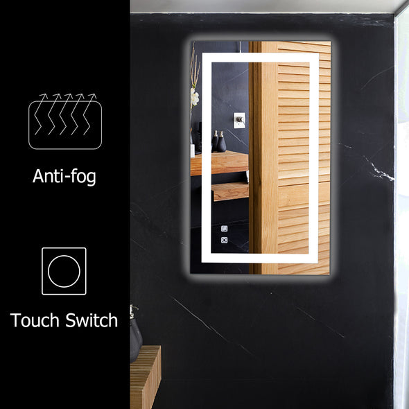 Bonnlo 36"×28" Dimmable Led Bathroom Mirror with Touch Button and Anti-Fog Function