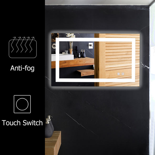 Bonnlo 40"×24" Dimmable Led Bathroom Mirror with Touch Button and Anti-Fog Function