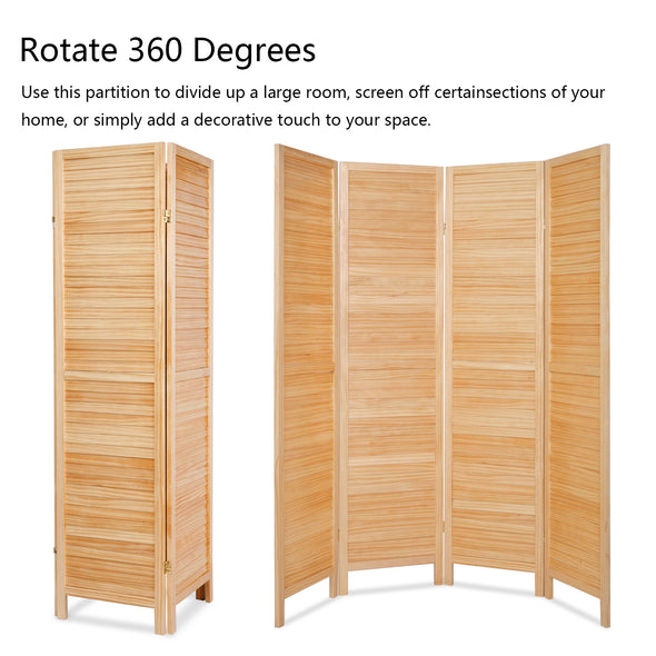 Bonnlo Wood Room Divider (Natural, 4 Panels)