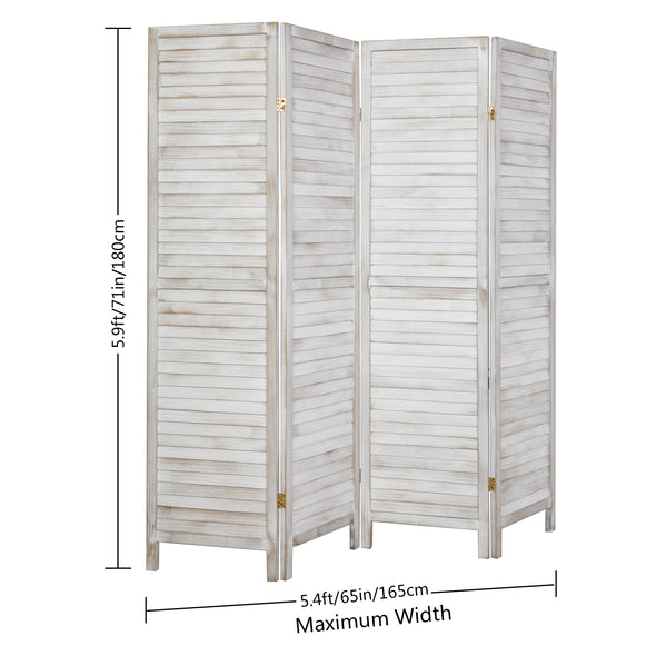 Bonnlo Wood Room Divider (Greyish White, 4 Panel)