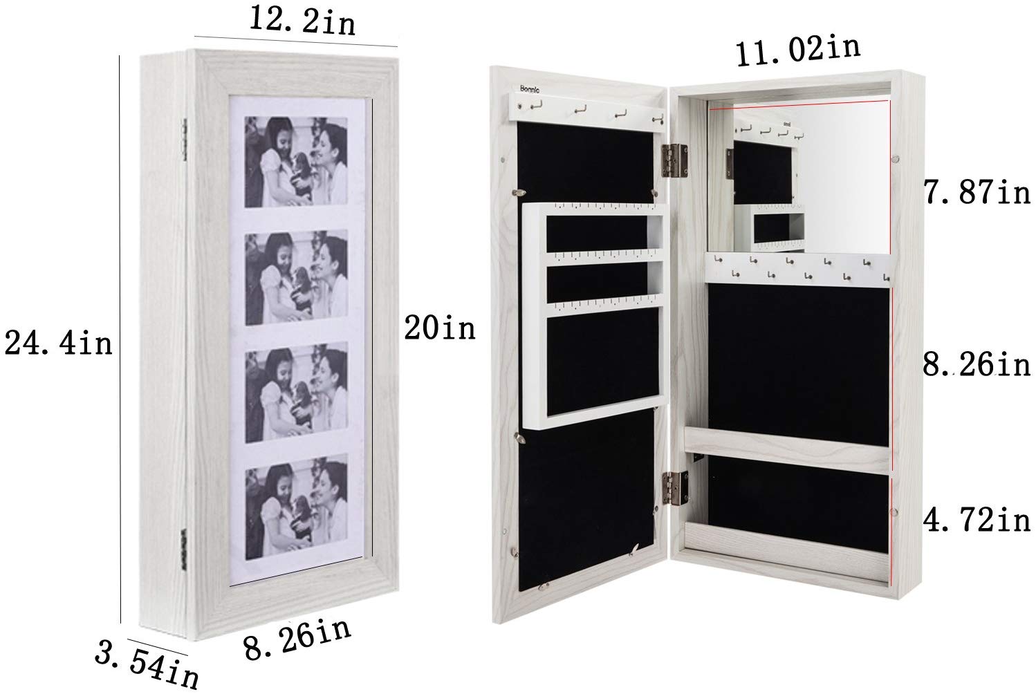VECELO LED Jewelry Cabinet, Wall/Hanging Mount Jewelry Organizer with