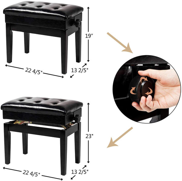 Bonnlo Adjustable Piano Bench, Black