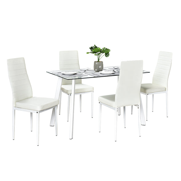 Bonnlo 5-Piece Kitchen Dining Table with Chairs,Clear&White