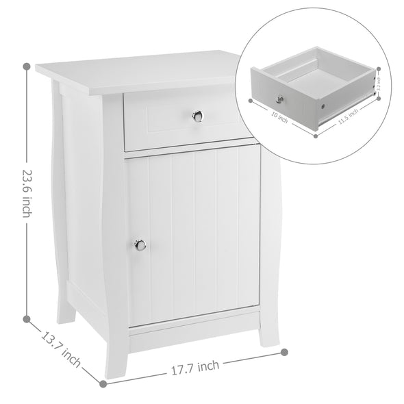 Bonnlo White Nightstand with Drawer and Cabinet