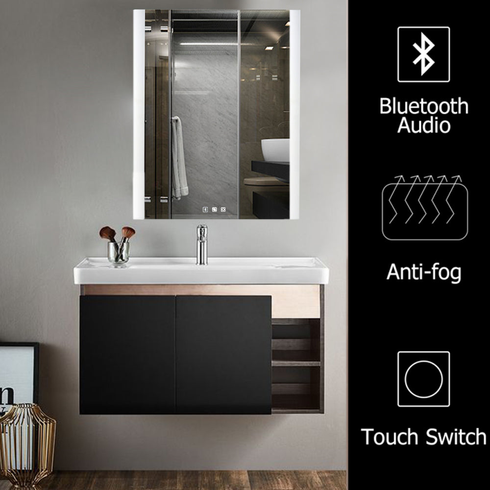 Bonnlo Espejo Bluetooth de 32 x 24 pulgadas (31.496 x 23.622 in), espejo de  baño LED con altavoz Bluetooth, espejo LED de baño antivaho con memoria