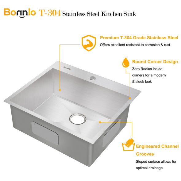 Bonnlo 25-inch 304 Stainless Steel Kitchen Sink