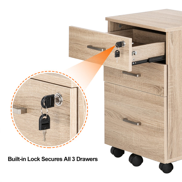 Bonnlo 3-Drawer Rolling Wood File Cabinet